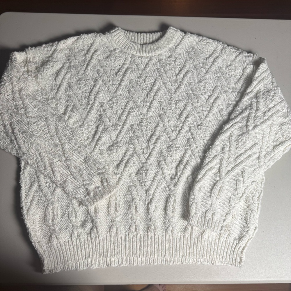 Free People Ivory Knit Sweater chunky cable top Oversized Jumper Cottagecore
